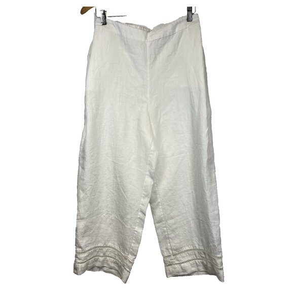 Chico's Pants - Chicos Linen Straight Leg Crop Pants Size 3.5 18 XXL Crochet detail Boho Cottage